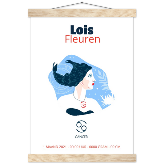 Sterrenbeeld poster CANCER - KREEFT | Geboorteposter | Gepersonaliseerd | mat papier poster met houten hanger