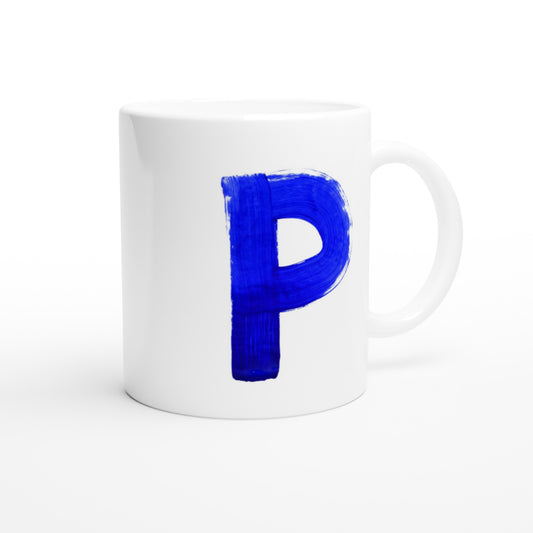 Letter P - Blauwe verf Mok - Beker
