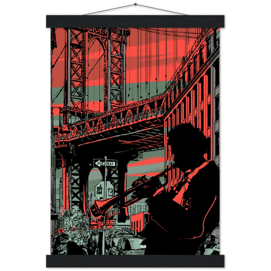 Jazz in the city | mat papier poster met houten hanger