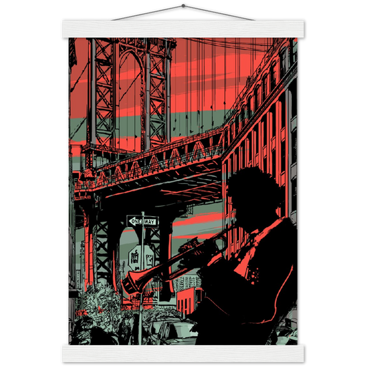 Jazz in the city | mat papier poster met houten hanger