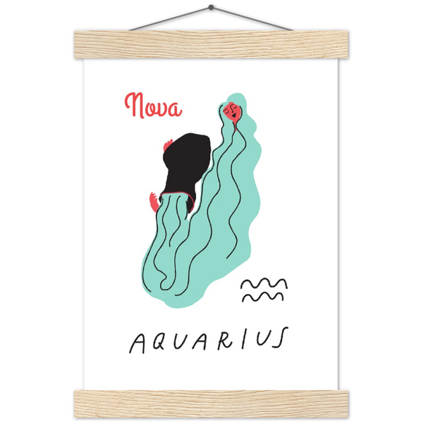 Sterrenbeeld Poster AQUARIUS - WATERMAN | Gepersonaliseerd | mat papier poster met houten hanger