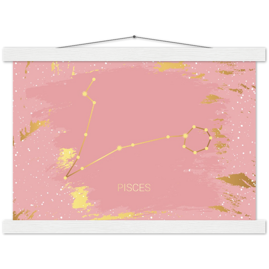 Sterrenbeeld Poster PISCES - VISSEN | mat papier poster met houten hanger