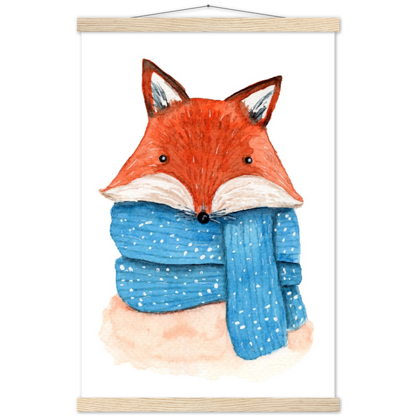 Winter time mister fox | mat papier poster met houten hanger