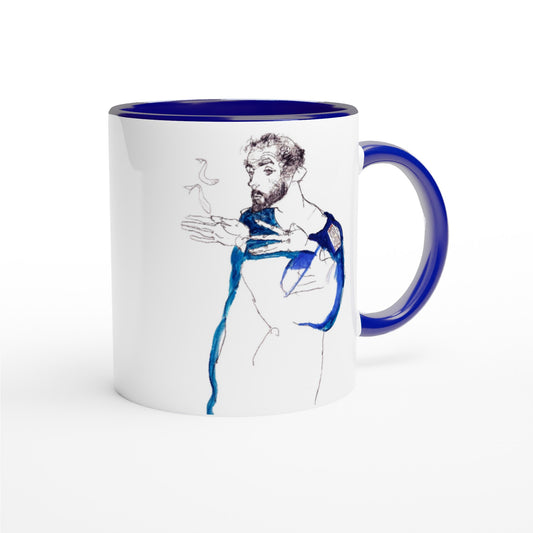 Gustav Klimt mok - Cadeau - door: Egon Schiele: Klimt im blauen Malerkittel, 1913 Mok | Beker in verschillende kleuren!