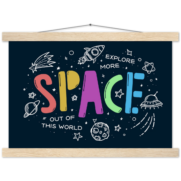 Space, explore more | mat papier poster met houten hanger