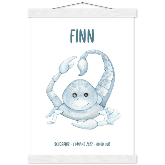 Sterrenbeeld Poster SCORPIUS - SCHORPIOEN | Gepersonaliseerd | mat papier poster met houten hanger