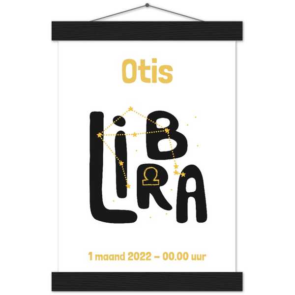 Sterrenbeeld Poster LIBRA - WEEGSCHAAL | Gepersonaliseerd | mat papier poster met houten hanger