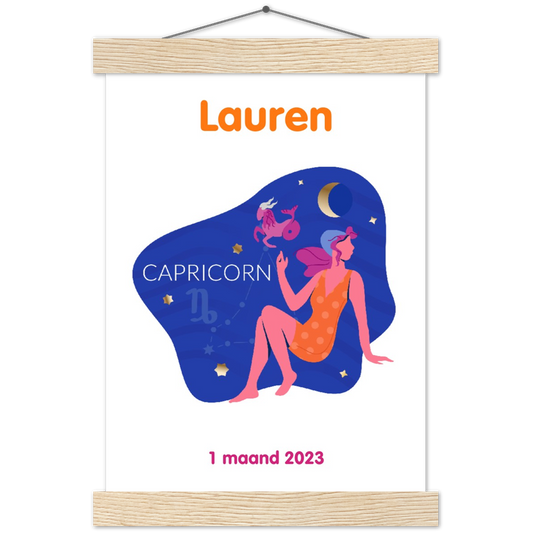 Sterrenbeeld Poster CAPRICORN - STEENBOK | Gepersonaliseerd | mat papier poster met houten hanger