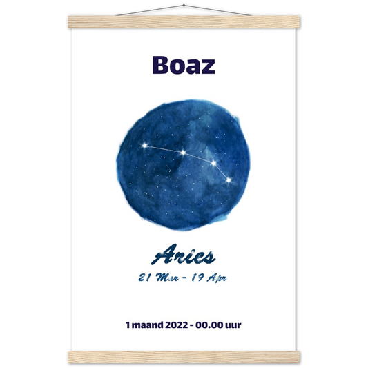 Sterrenbeeld Poster ARIES - RAM | Gepersonaliseerd | mat papier poster met houten hanger