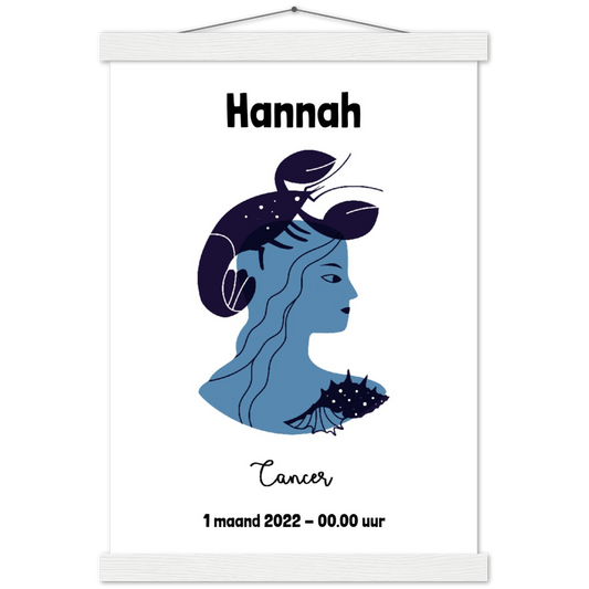 Sterrenbeeld Poster CANCER - KREEFT | Gepersonaliseerd | mat papier poster met houten hanger