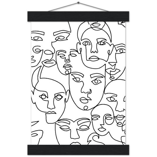 Faces - one line art | mat papier poster met houten hanger