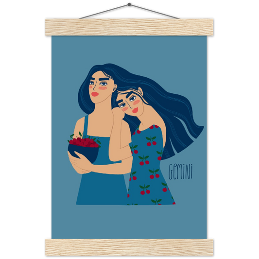 Sterrenbeeld poster GEMINI - TWEELING | mat papier poster met houten hanger