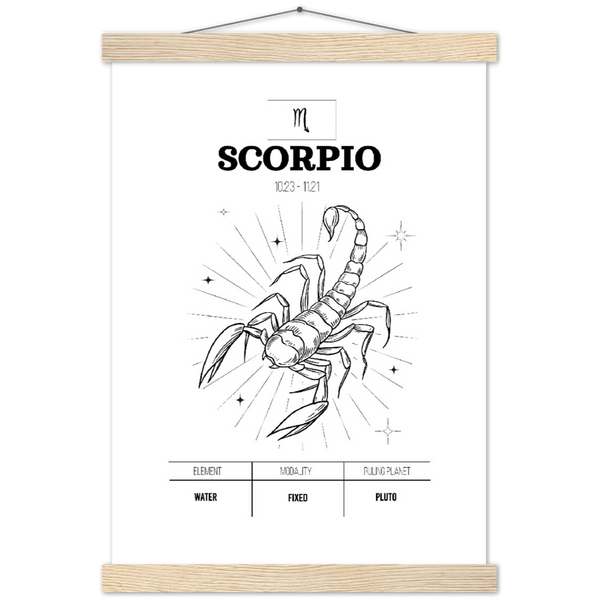 Sterrenbeeld poster SCORPIO - Schorpioen | mat papier poster met houten hanger