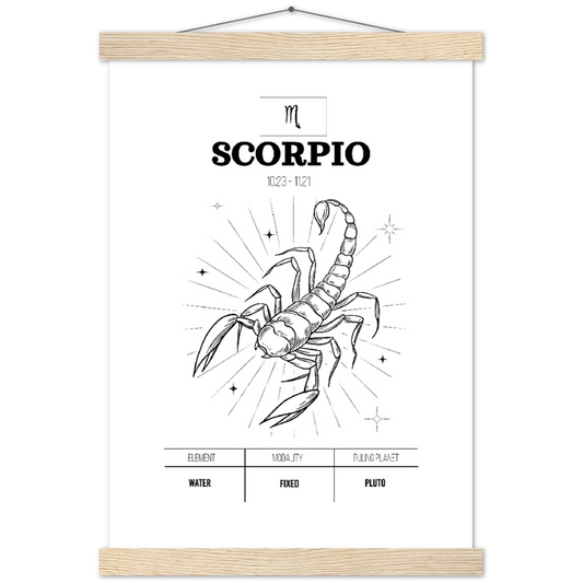 Sterrenbeeld poster SCORPIO - Schorpioen | mat papier poster met houten hanger