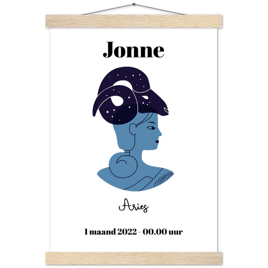 Sterrenbeeld Poster ARIES - RAM | Gepersonaliseerd | mat papier poster met houten hanger