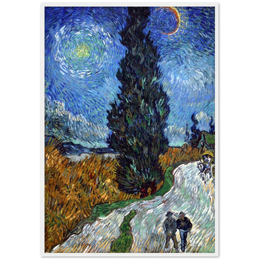 Landweg bij nacht - Vincent van Gogh | poster | mat papier | houten lijst