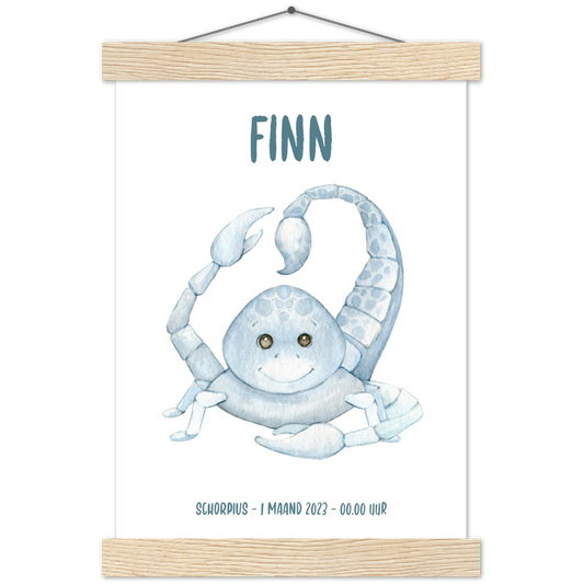 Sterrenbeeld Poster SCORPIUS - SCHORPIOEN | Gepersonaliseerd | mat papier poster met houten hanger