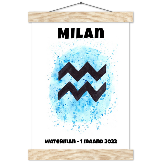 Sterrenbeeld Poster AQUARIUS - WATERMAN | Gepersonaliseerd | mat papier poster met houten hanger