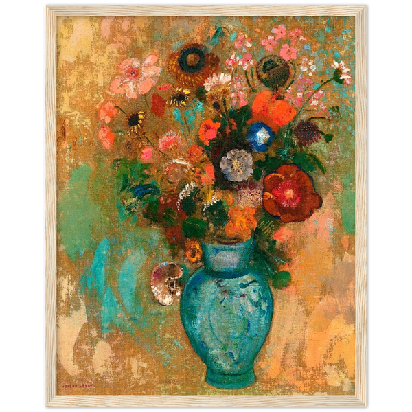 Bloemen in blauwen vaas - Odilon Redon | poster | mat papier | houten lijst