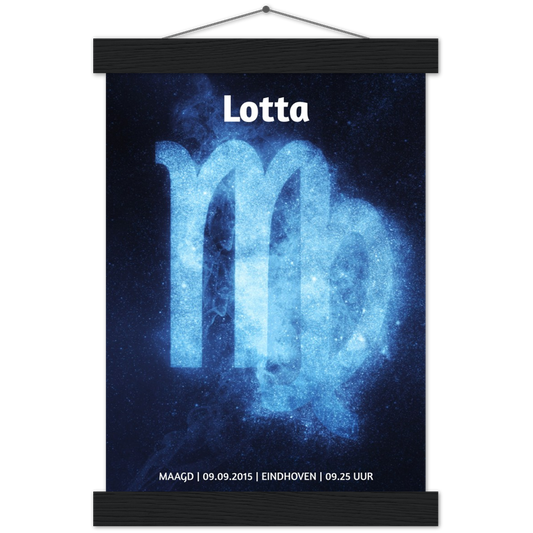 Sterrenbeeld poster | Gepersonaliseerd | mat papier poster met houten hanger