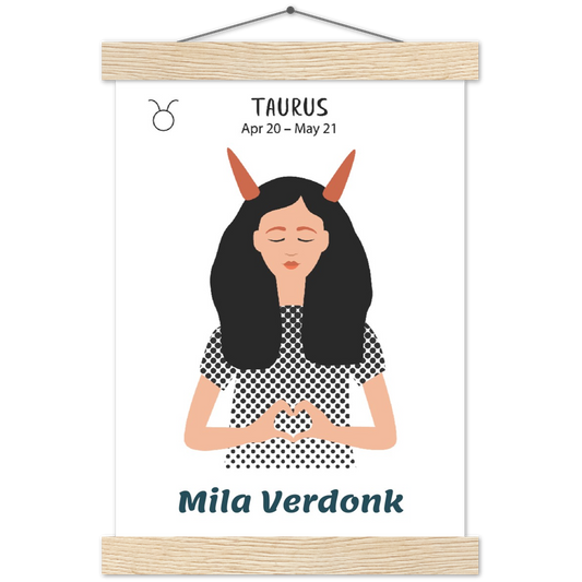Sterrenbeeld Poster TAURUS - STIER | Gepersonaliseerd | mat papier poster met houten hanger