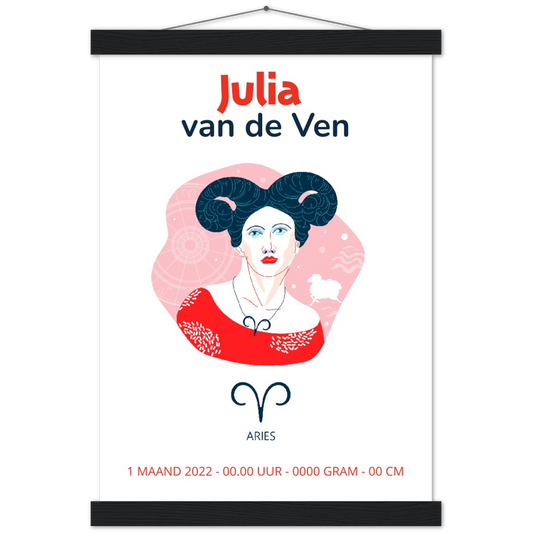 Sterrenbeeld poster ARIES - RAM | Geboorteposter | Gepersonaliseerd | mat papier poster met houten hanger